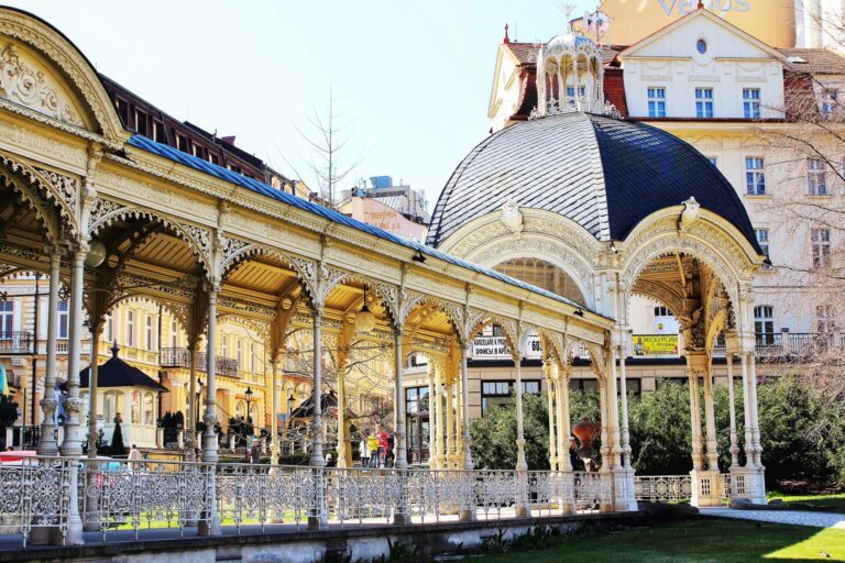 The Park Colonnade features an intricate wrought-iron structure dating back to 1880.  This Colonnade can be found in the spa town of Karlovy Vary in the Czech Republic.