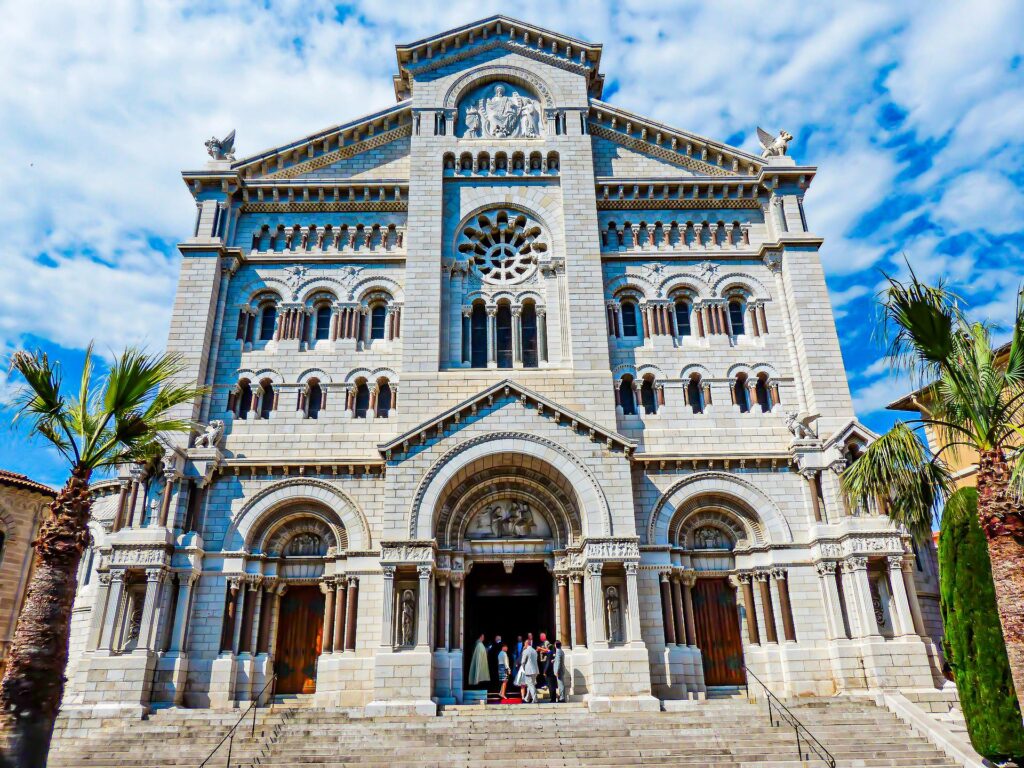 cathedral with stairs and palm trees in monaco itinerary