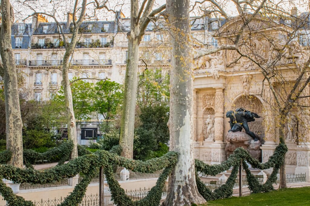 garden, fountain in most romantic spots in paris