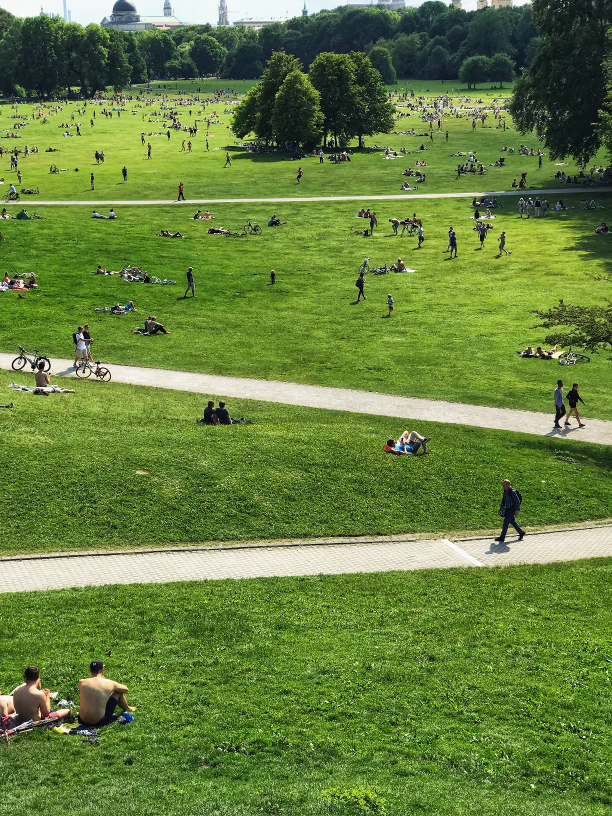 grassy hill with people sitting on it