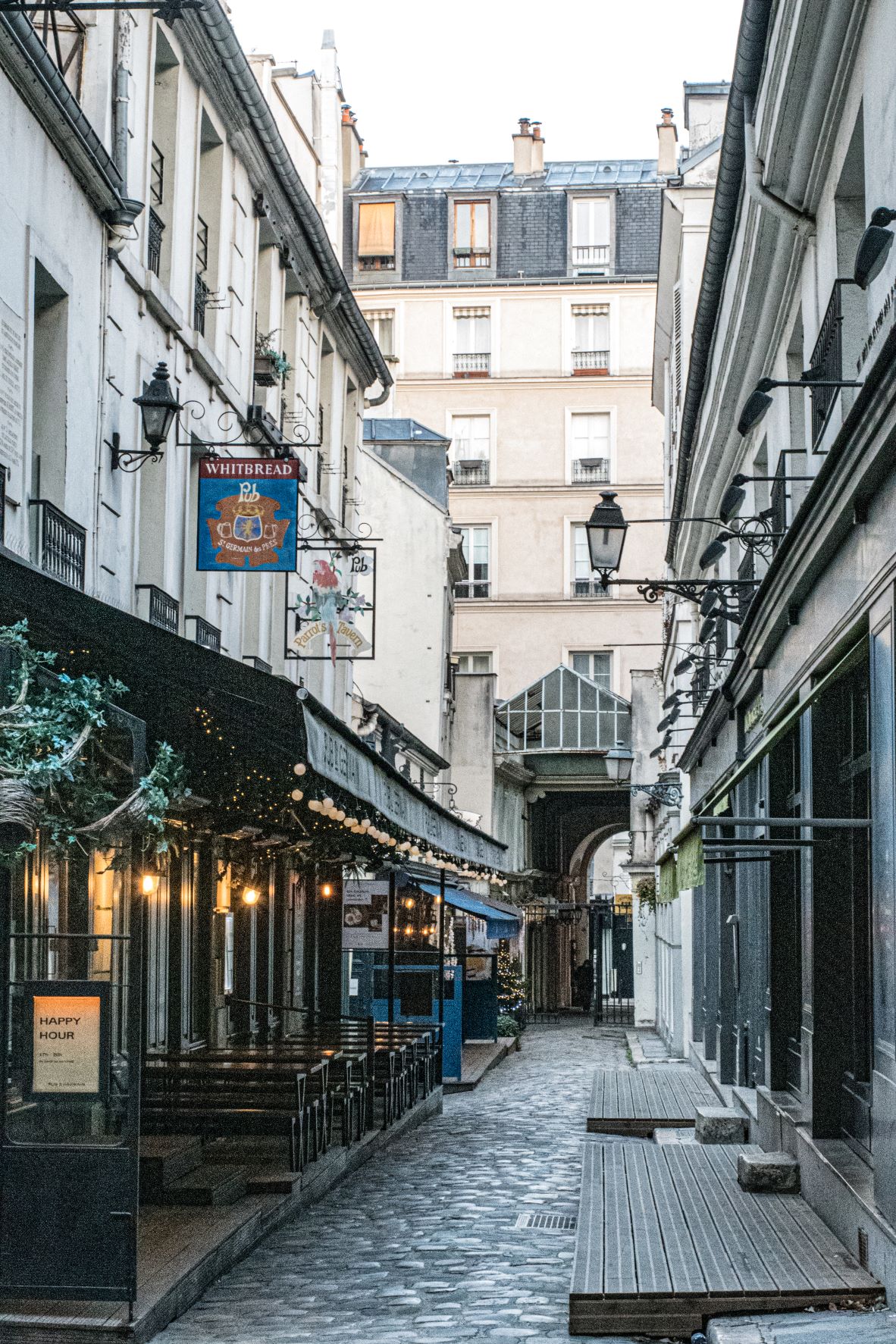 narrow cobble stone street in paris