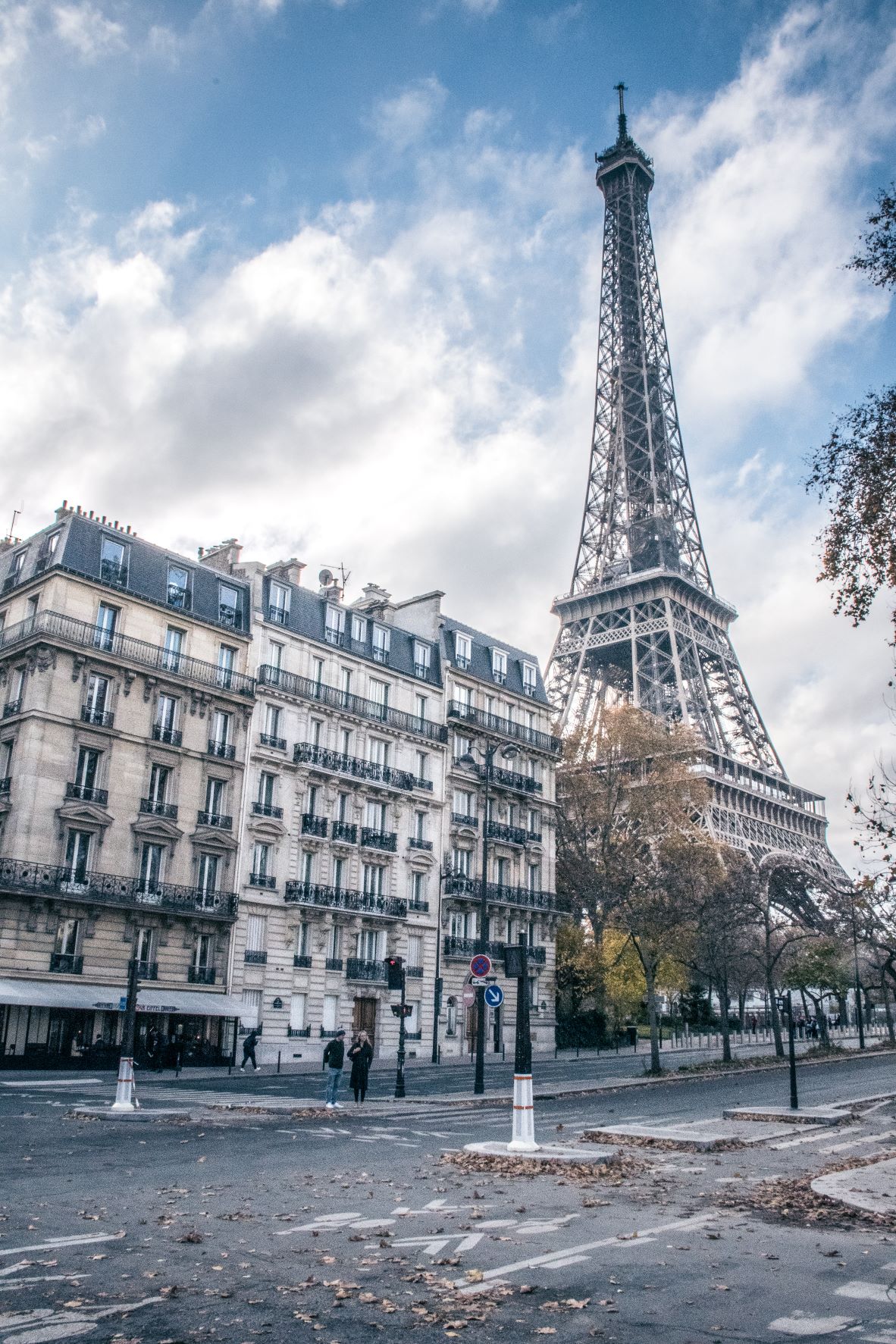 Cobblestone street leading to Eiffel Tower