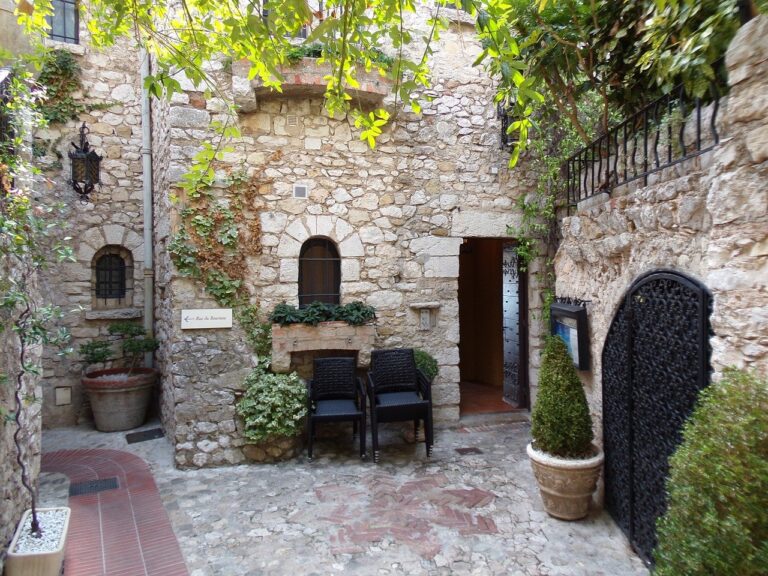 stone courtyard with ivy