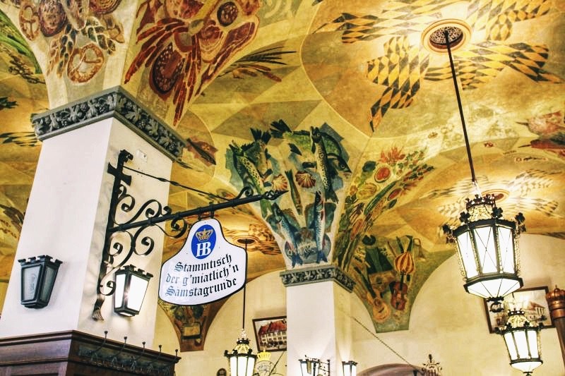 fresco ceiling with lanterns