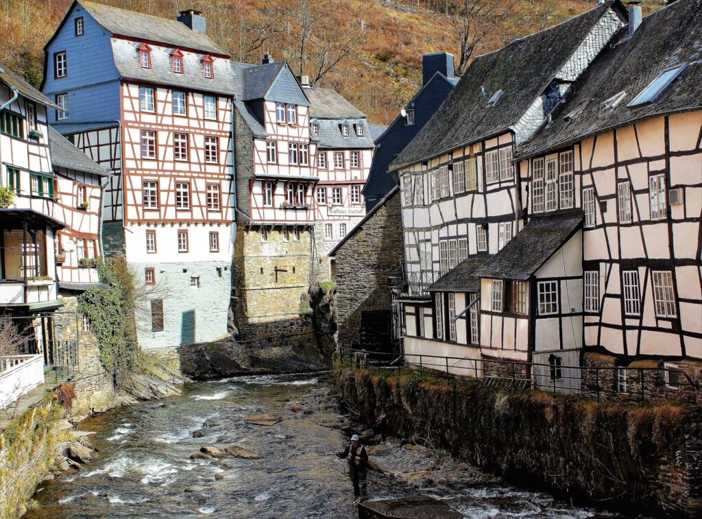 river with buildings in monschau germany