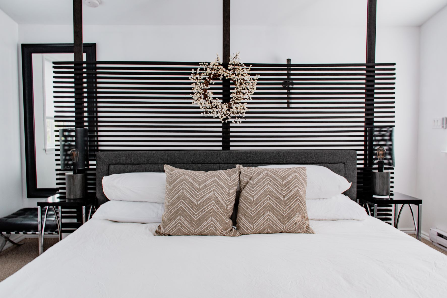 bed with white bedding