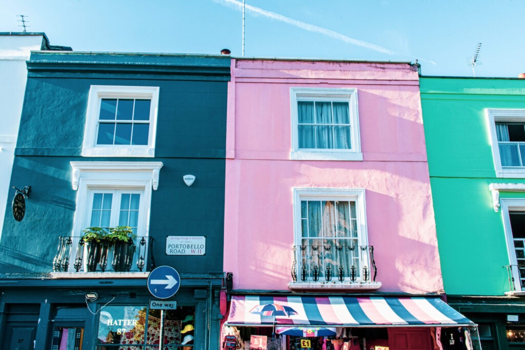 pink blue house in notting hill london