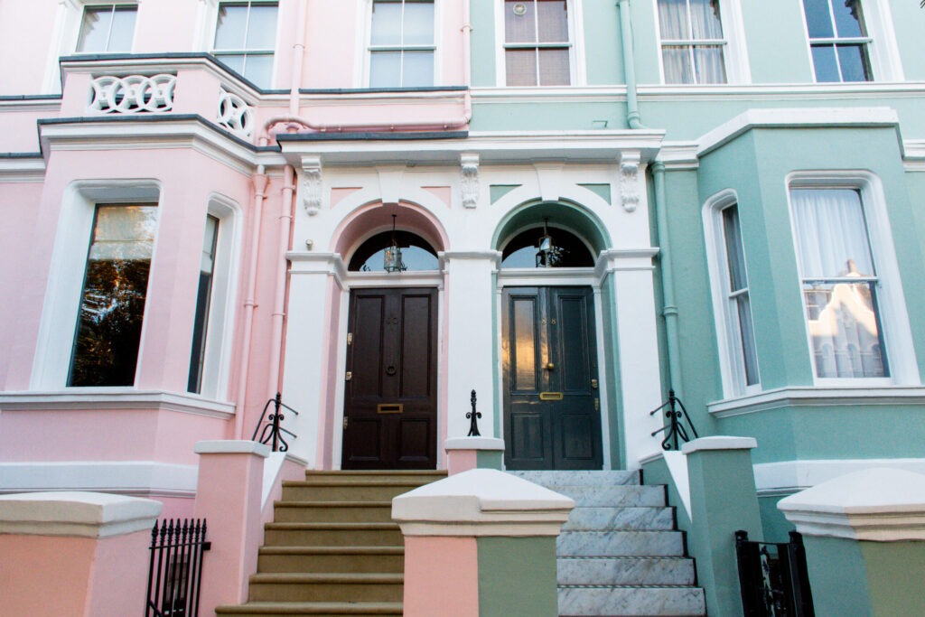 row of colourful houses in notting hill