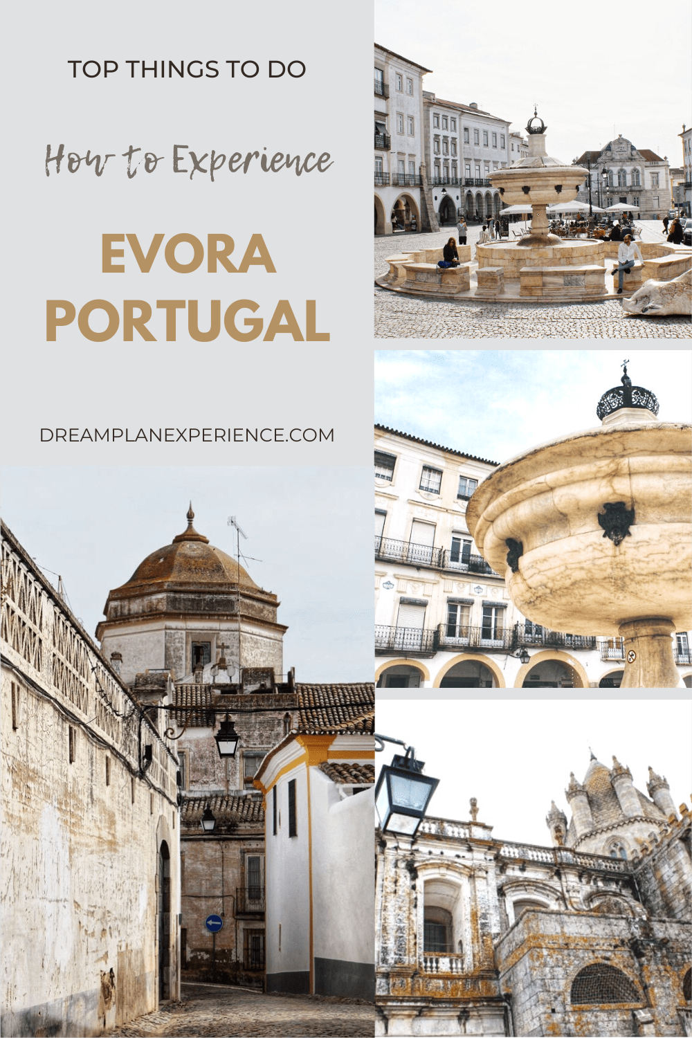 ancient buildings, fountains in evora portugal
