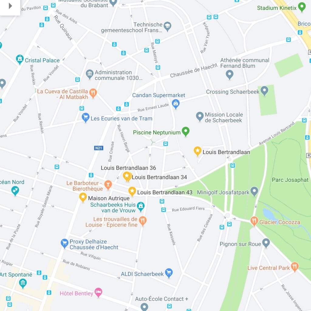 map of a  Tour of Art Nouveau Architecture in Brussels