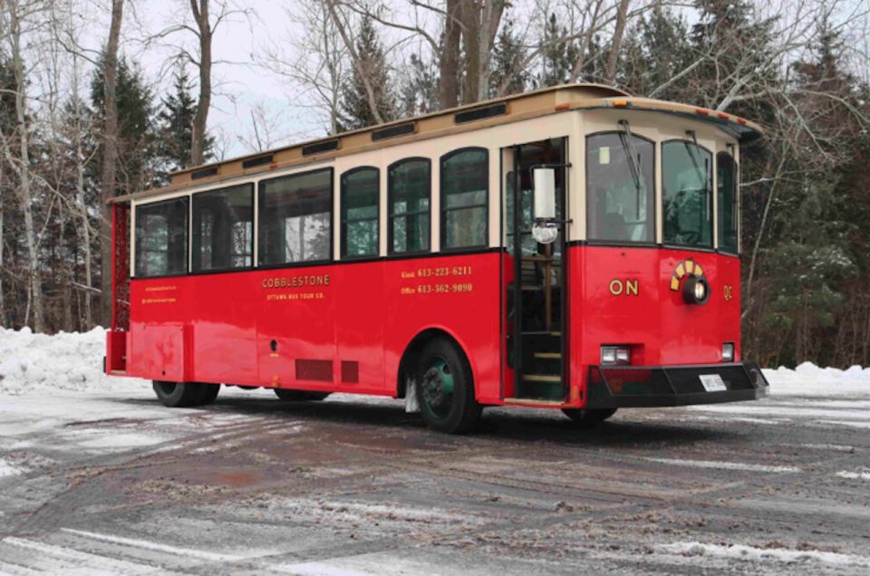 red vintage trolley in ottawa for winter