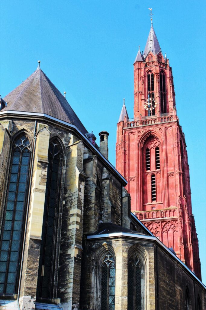 gothic church with red tower