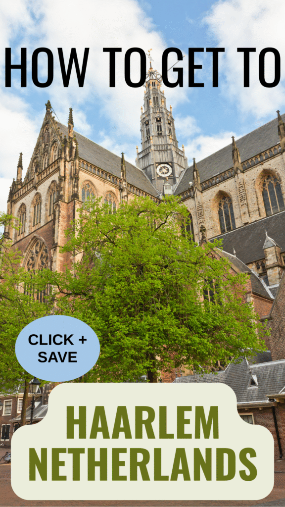 gothic church, with tree and text that reads how to get to haarlem netherlands