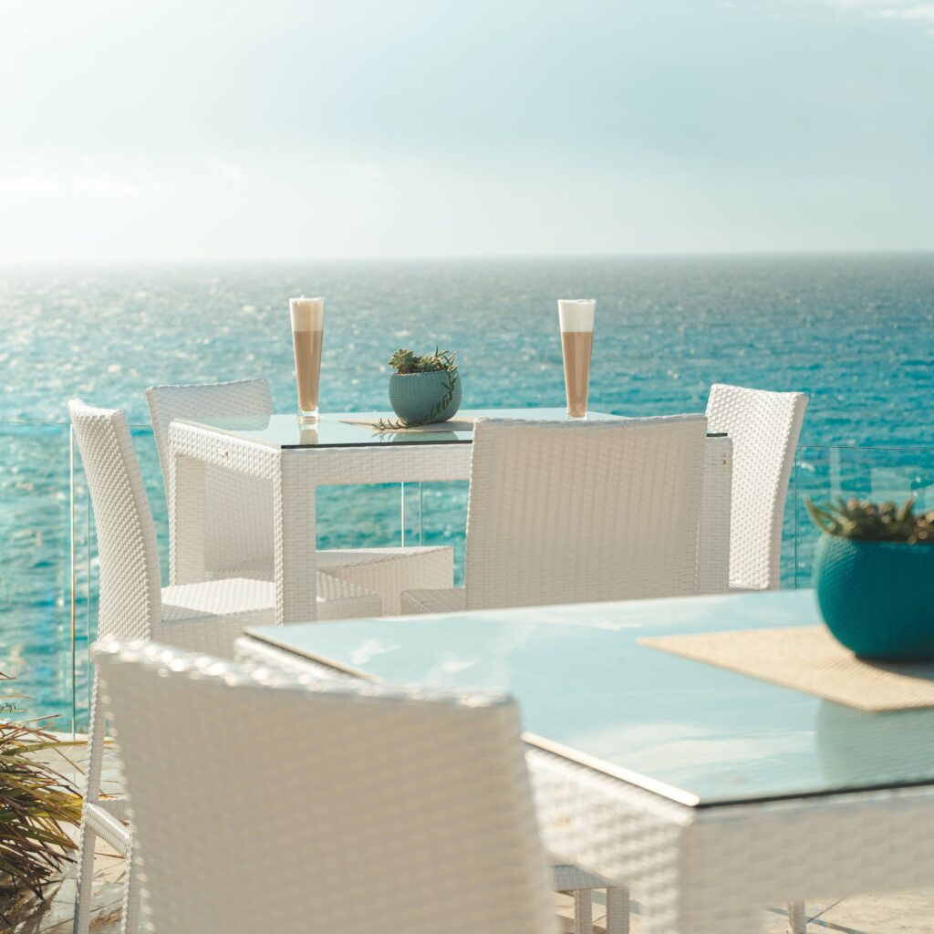 table with sea and 2 coffees in weekend in Bermuda