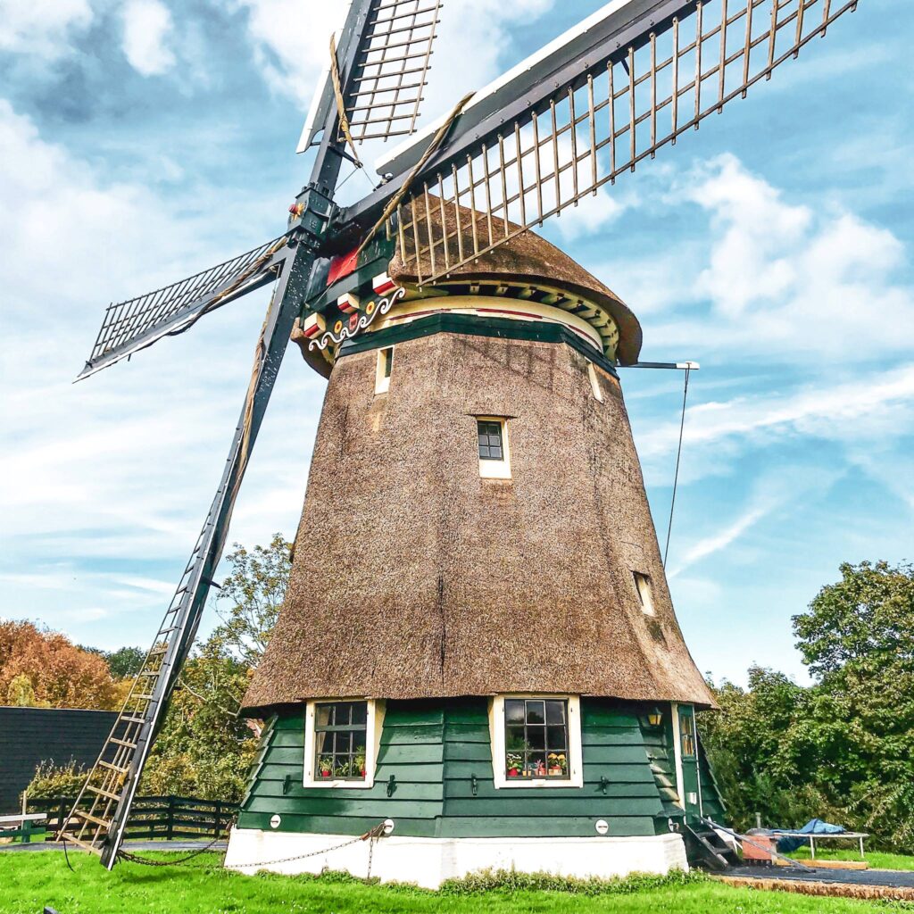 windmill in amsterdam in countryside in netherlands