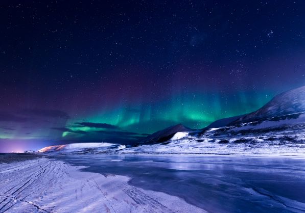 Arctic archipelago of Svalbard. northern lights