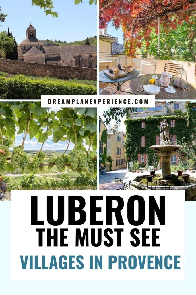 fountain, abbey, lunch, vineyards in villages in luberon