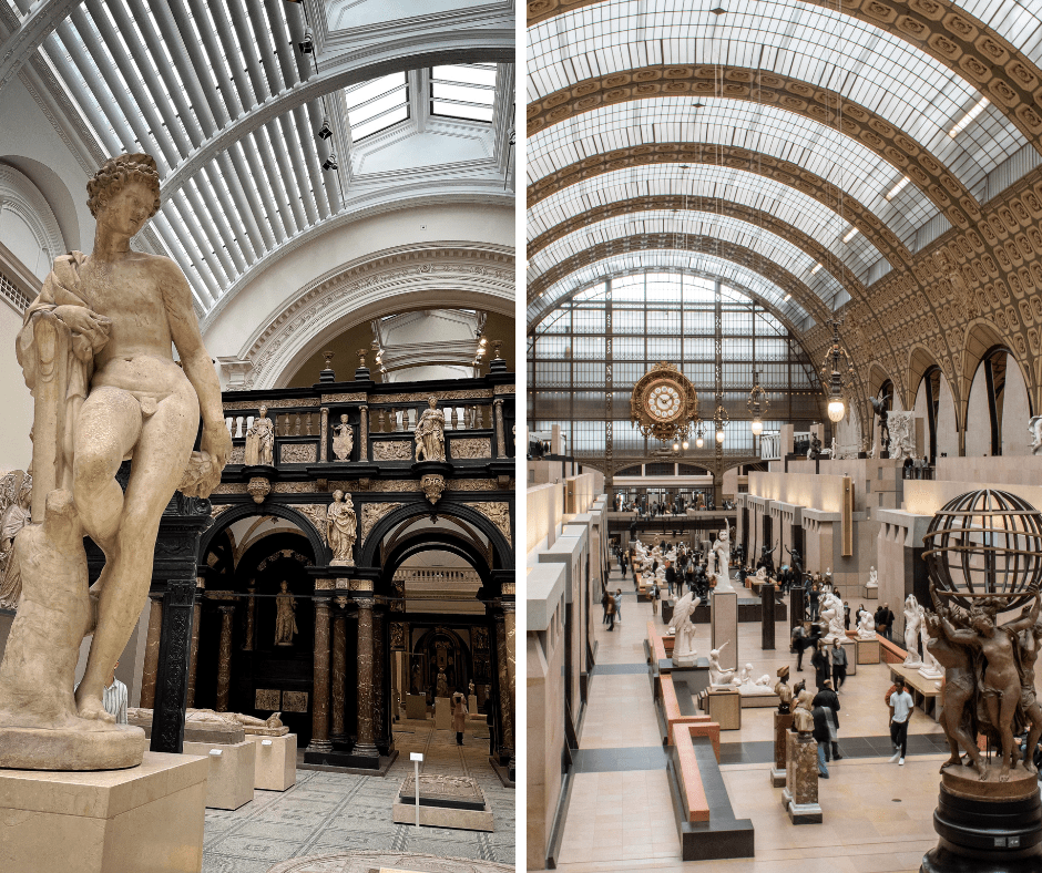 London vs Paris: Which City Will Win Your Heart? 5 side by side comparison of paris vs london showing london museum of stone statue and paris museum inside railway station