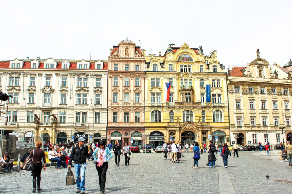 square with colourful buildings in old town prague