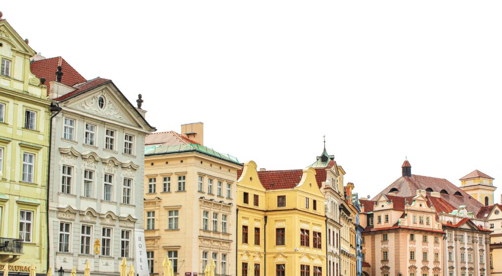 row of colourful buildings in prague