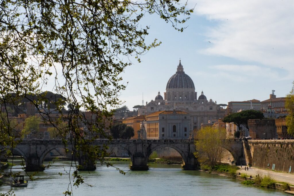 bridge with church dome in one day in vatican city