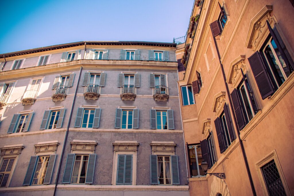 buildings with shutters in jewish ghetto in rome