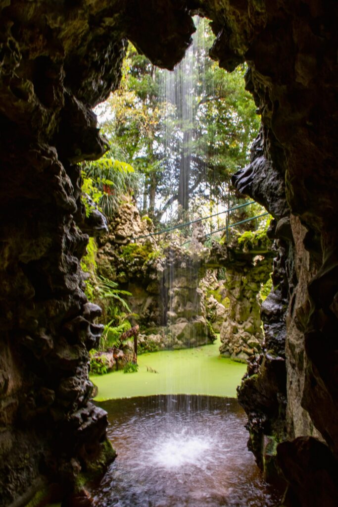 cave with waterfall in quinta da regaleira
