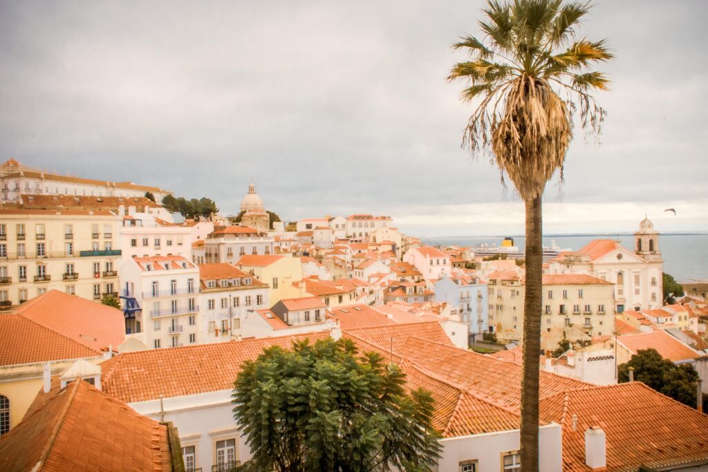 view of red roof tops and colourful buildings in a day in Lisbon