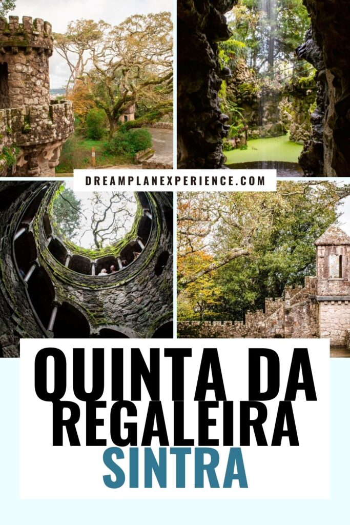 garden, tower, waterfall in tunnel on visit quinta da regaleira sintra