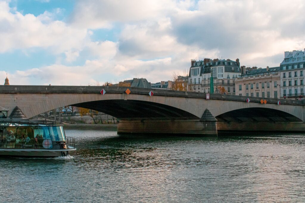 boat under bridge on river cruise in paris