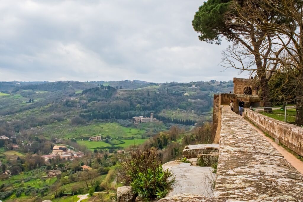 wall with view of countryside on day trip from rome to orvieto italy