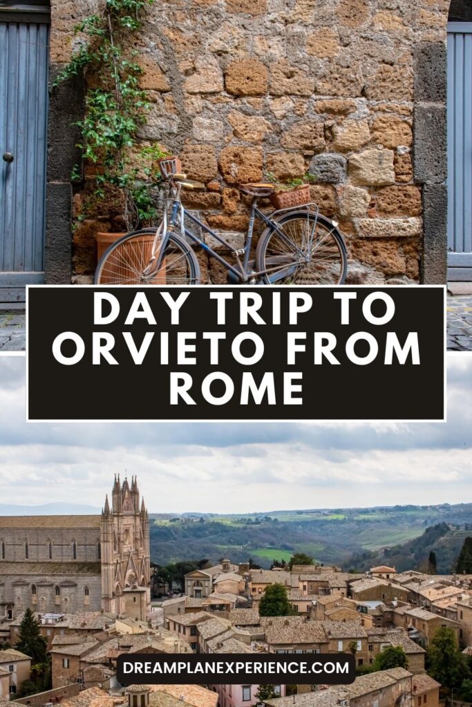views of Orvieto and bike leaning on brick wall on a day trip from rome to orvieto