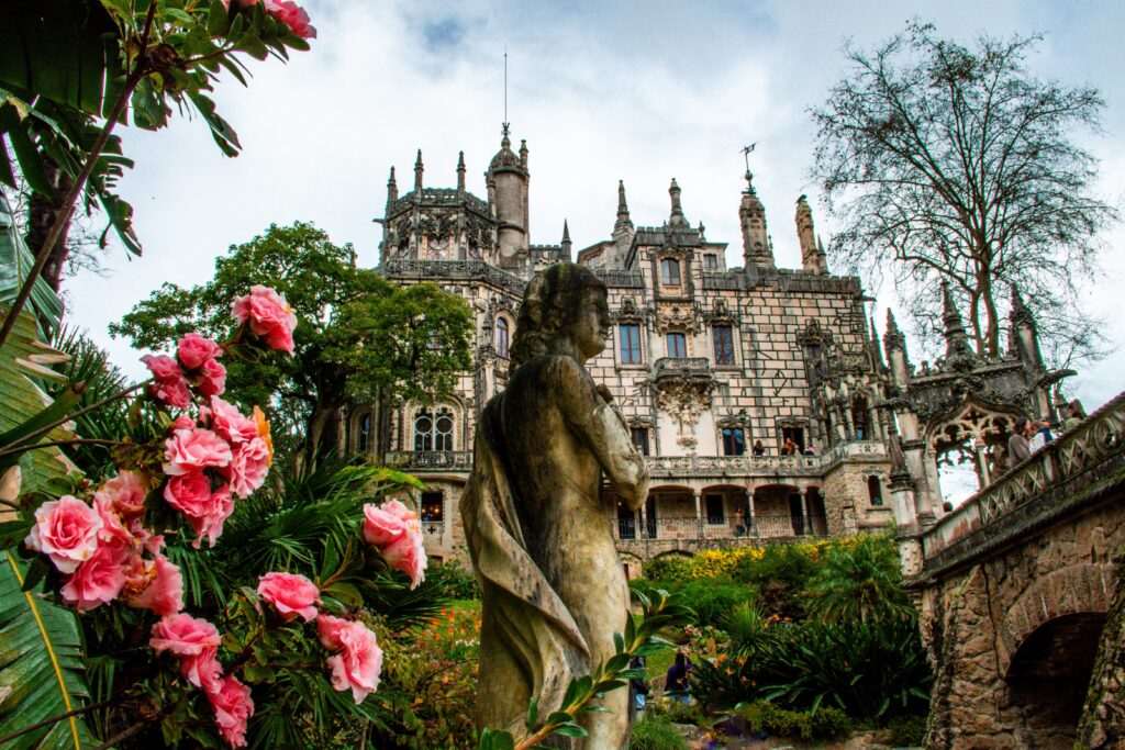 palace with statue and roses on best sintra tour