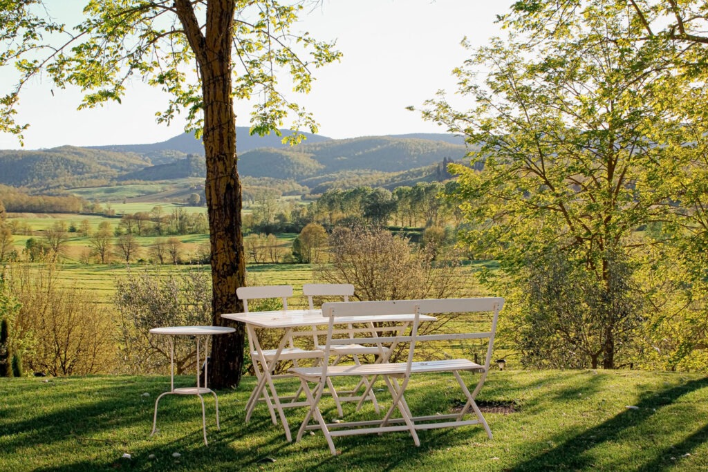 table and chairs on a tuscany wine tours 