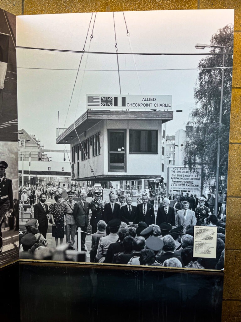 large picture in berlin free museum showing checkpoint charlie being removed 