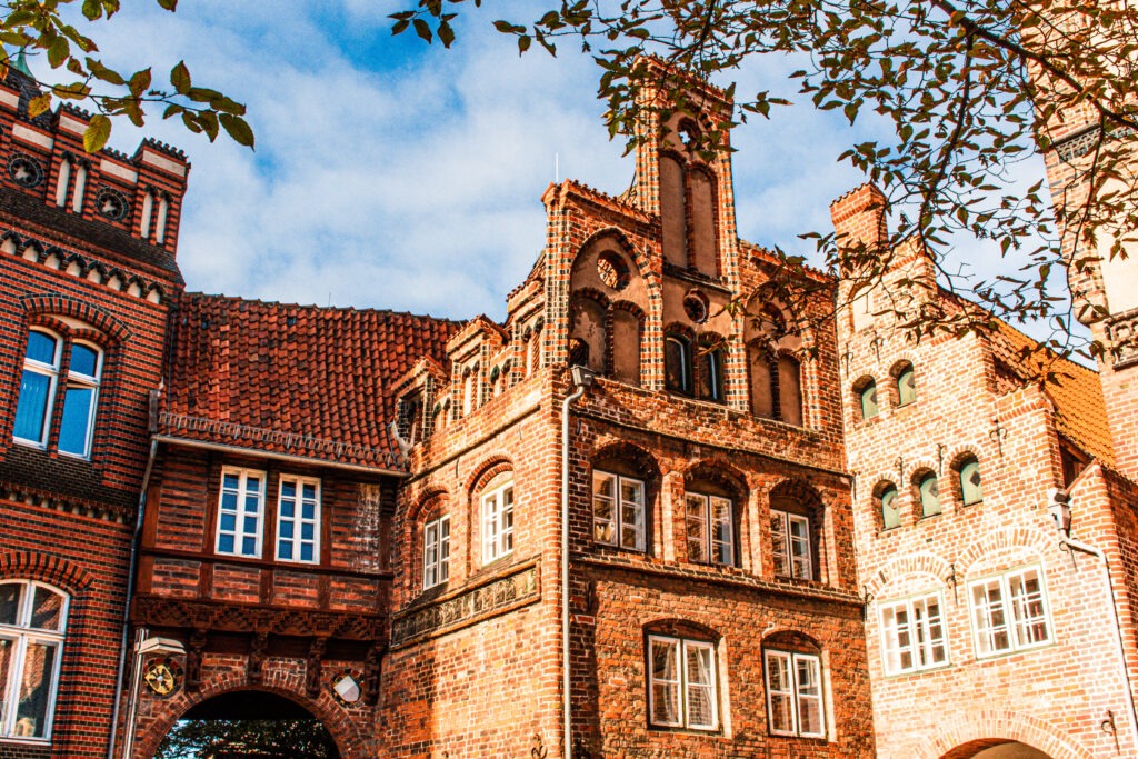 red brick buildings with gables and windows in Lübeck Germany