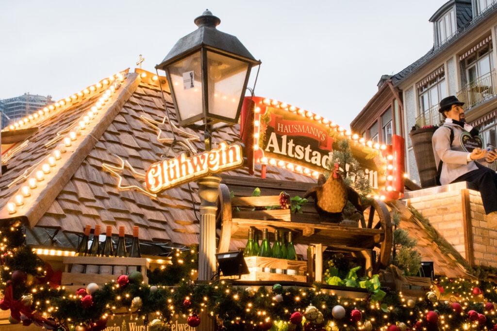 lantern with top of hut at frankfurt christmas market
