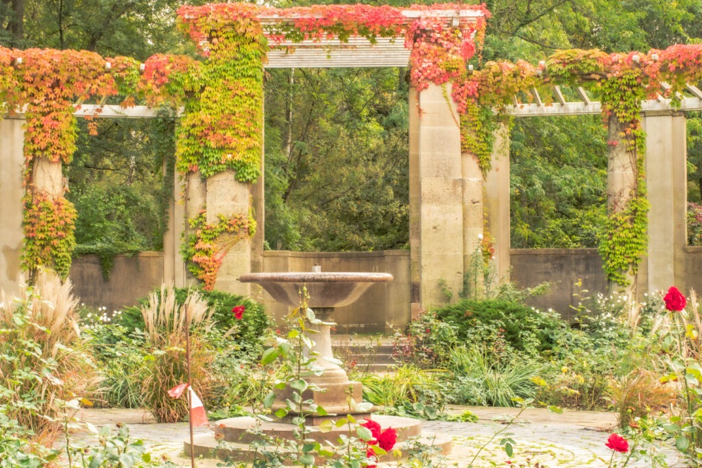 fountain with stone arbour in rosengarten tiergarten