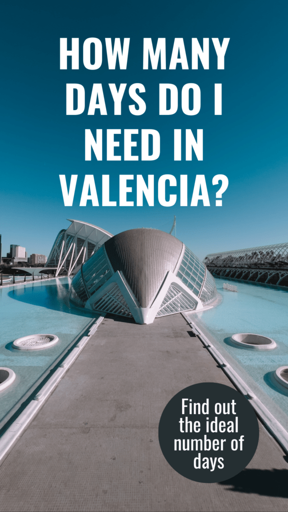 futuristic building by water with blue sky and text that reads how many days in valencia 