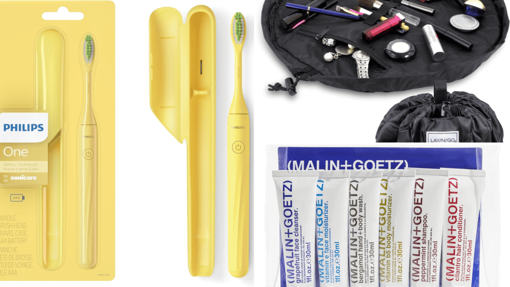 travel toothbrush, travel toiletries, make up bag
