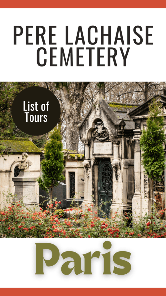 tombs with moss with text overlay that reads pere lachaise cemetery paris