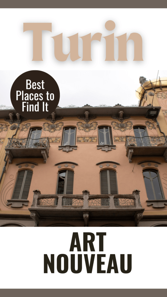Art Nouveau in Turin: Where to Walk for Liberty Style 12 pink building with gray accents with text overlay that reads turin art nouveau