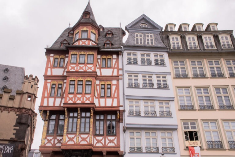 medieval buildings with red timber frame while spending 1 day in frankfurt