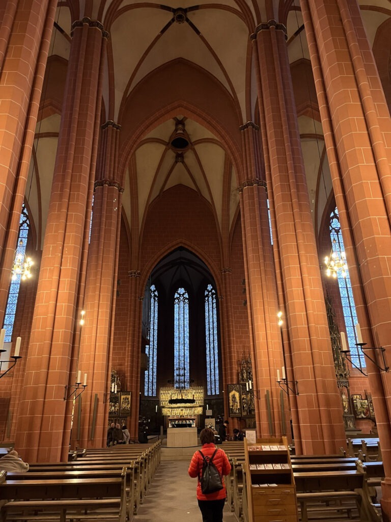 interior of church with vaulted ceiling and pews in frankfurt