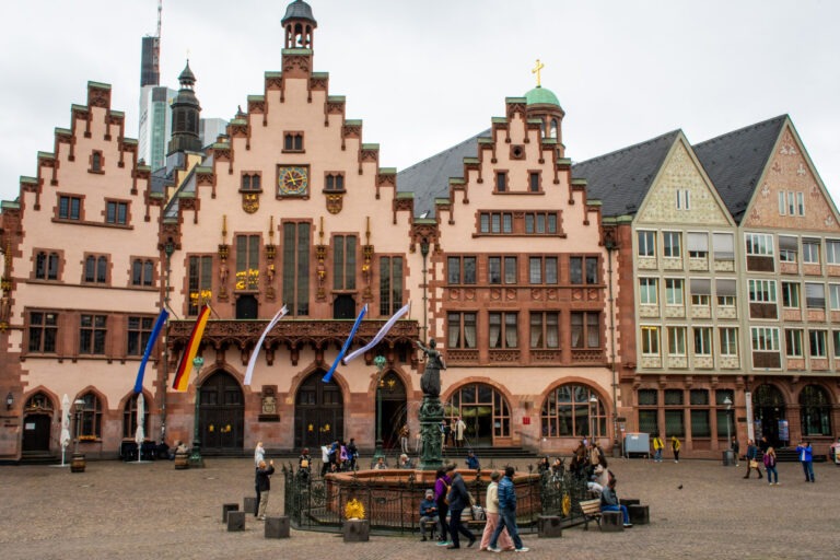romer square with medieval buildings, people gathered is one of the top things to do in frankfurt