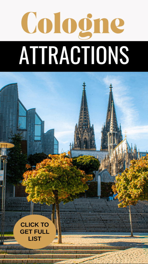 stairs leading to the cathedral with text that reads Cologne attractions 