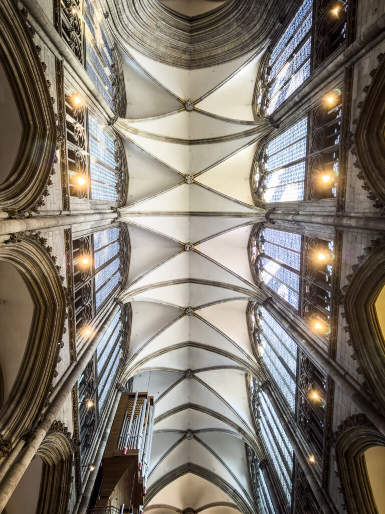 the ceiling in the cologne cathedral with stained glass windows