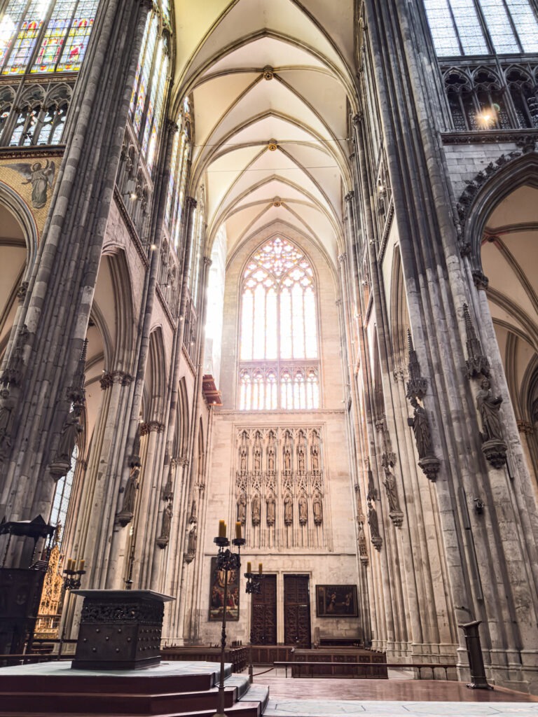 soaring ceiling with stained glass in the cologne cathedral