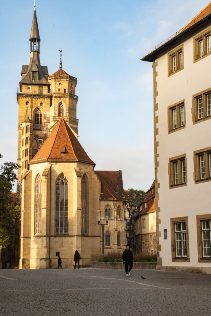 back of tall church in stuttgart