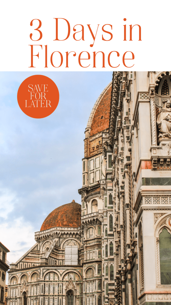Duomo with text that reads 3 days in Florence with red, white, green with marble